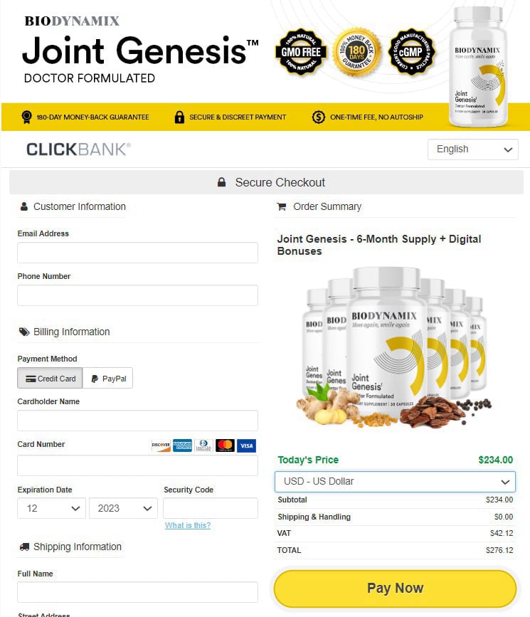 Joint Genesis order page